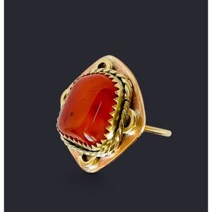 Carnelian Crystal + Brass Metal Artisan-made Ring